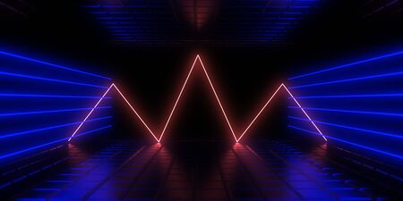 3D abstract background with neon lights. 3d illustrationの写真素材