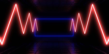 3D abstract background with neon lights. 3d illustrationの写真素材
