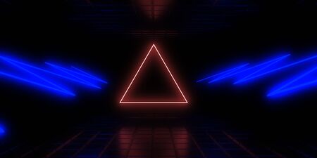 3D abstract background with neon lights. 3d illustrationの写真素材