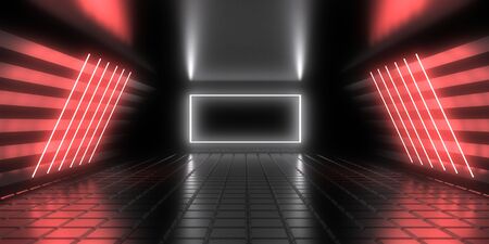 3D abstract background with neon lights. 3d illustrationの写真素材