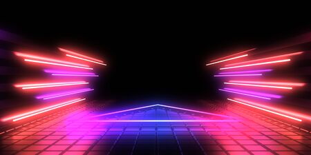 3D abstract background with neon lights. 3d illustrationの写真素材