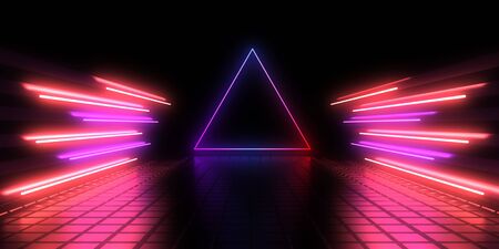 3D abstract background with neon lights. 3d illustrationの写真素材