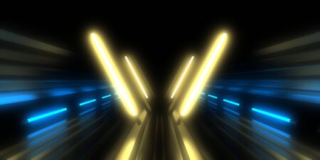 3D abstract background with neon lights. 3d illustrationの写真素材