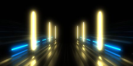 3D abstract background with neon lights. 3d illustrationの写真素材