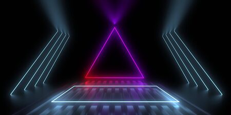 3D abstract background with neon lights. 3d illustrationの写真素材