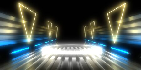 3D abstract background with neon lights. 3d illustrationの写真素材