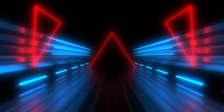 3D abstract background with neon lights. 3d illustrationの写真素材