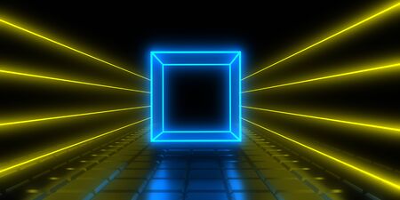 3D abstract background with neon lights. 3d illustrationの写真素材