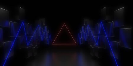 3D abstract background with neon lights. neon tunnel.3d illustration