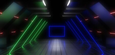 3D abstract background with neon lights. neon tunnel.3d illustrationの写真素材