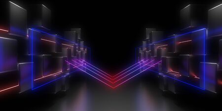 3D abstract background with neon lights. neon tunnel.3d illustration