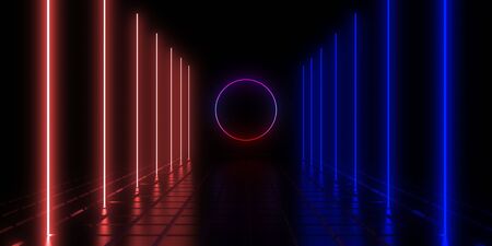 3D abstract background with neon lights. 3d illustration