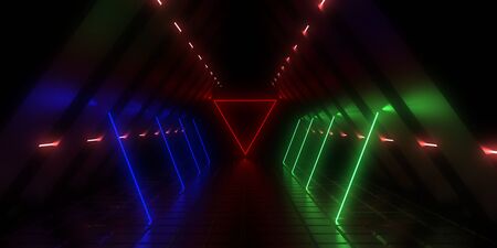 3D abstract background with neon lights. 3d illustrationの写真素材