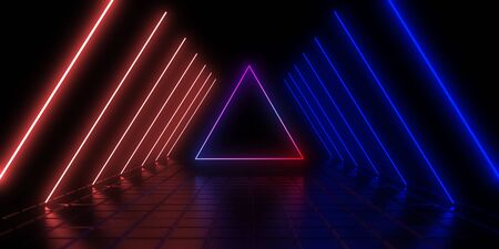 3D abstract background with neon lights. 3d illustrationの写真素材