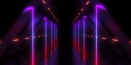 3D abstract background with neon lights. neon tunnel.3d illustrationの写真素材