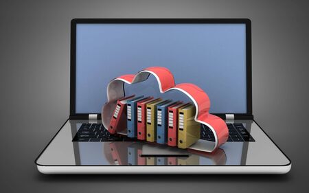 3d laptop cloud and folders. 3d illustrationの写真素材