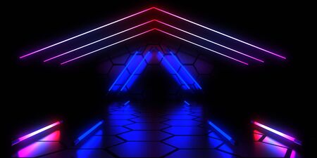3D abstract background with neon lights . 3d illustrationの写真素材