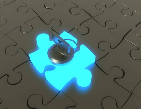 3d key and puzzle pieces .3d illustrationの写真素材