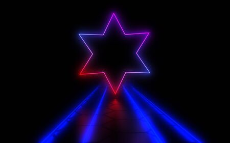 abstract architecture tunnel with neon light. 3d illustrationの写真素材