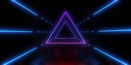 3D abstract background with neon lights. neon tunnel .space construction . 3d illustration