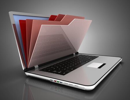 File in database - laptop and folders.3d illustrationの写真素材