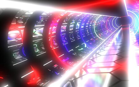 3D  abstract tunnel with neon lights. 3d illustration