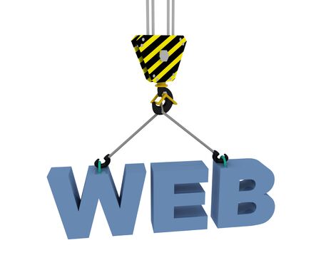 3d web building concept. crane hook with word web. 3d rendered illustrationの写真素材