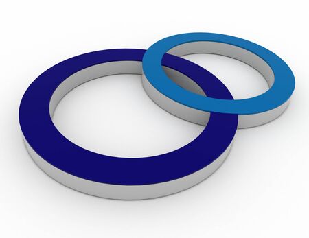 Icon, two circles blue and black, 3d rendered illustrationの写真素材
