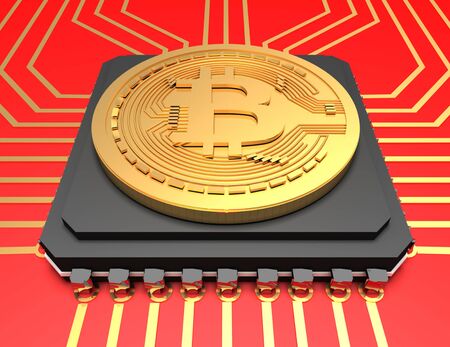 Illustration of bitcoin over background . 3d rendered illustrationの写真素材