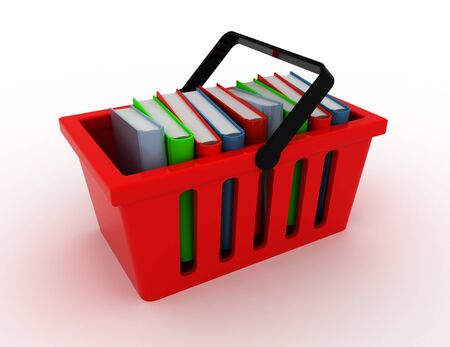 3d basket with books on white. rendered illustrationの写真素材
