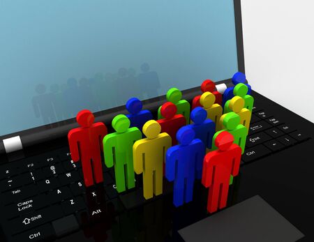 team of  people figures on laptop, 3d rendered illustrationの写真素材