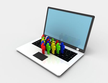 team of  people figures on laptop, 3d rendered illustrationの写真素材
