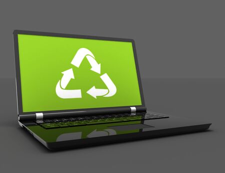 3D Laptop with a recycling symbol on screen. environmental conservation conceptの写真素材