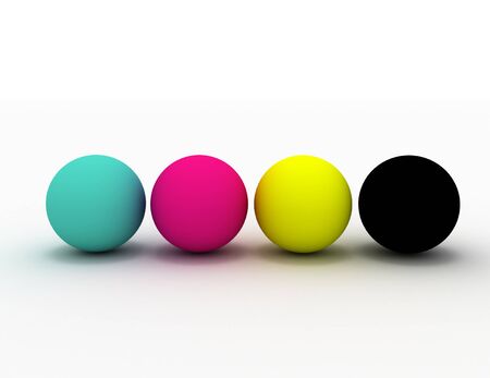 3d render of four spheres in CMYK coloursの写真素材