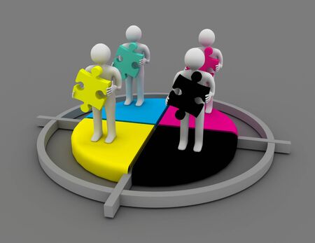 CMYK concept. 3d man with puzzle.の写真素材