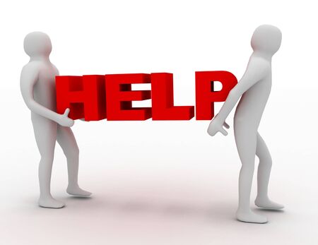 3d man carry text help. business conceptの写真素材