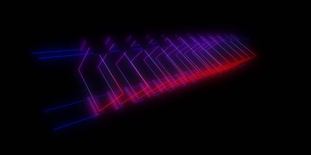 3D abstract background with neon lights. neon tunnel .space construction . 3d illustrationの写真素材