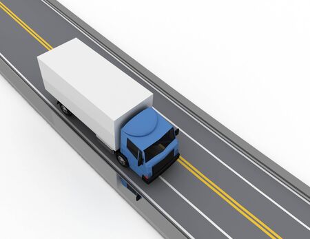 3d truck on road. 3d rendered illustrationの写真素材