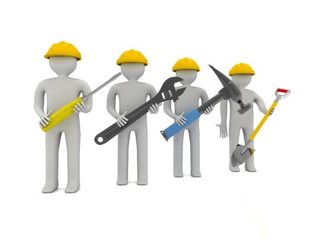 3d people - human character, team of construction workersの写真素材