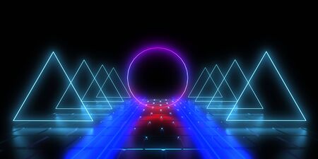 3D abstract background with neon lights. 3d illustrationの写真素材