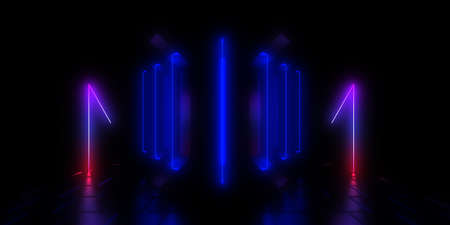 3D abstract background with neon lights. 3d illustration