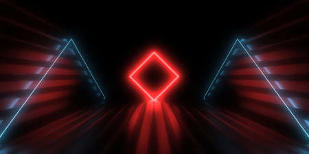 3D abstract background with neon lights. 3d illustrationの写真素材