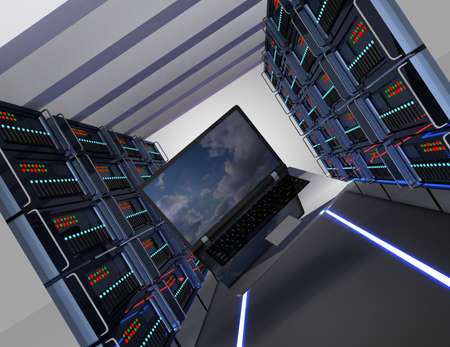 3d server and laptop concept. 3d illustration