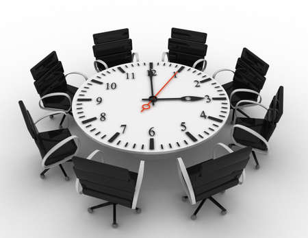 Circle table as clock and armchairs. 3d businss conceptの写真素材