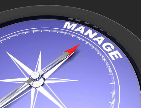 Abstract compass with needle pointing the word manage. manage conceptの写真素材