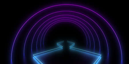 3D abstract background with neon lights. 3d illustrationの写真素材