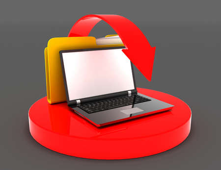 laptop and file folder transfer of data concept