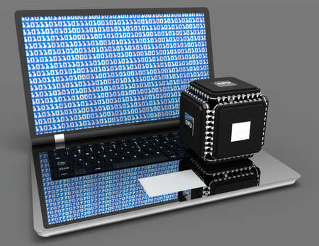 laptop with multicore powerful chip concept. 3d illustration