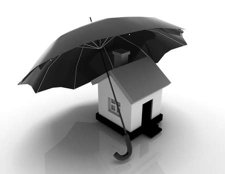 Conceptual image - house under protection. 3d image.の写真素材