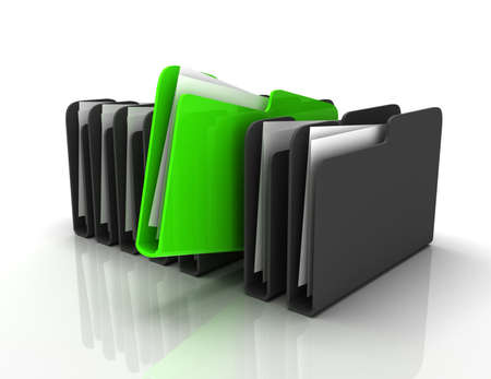 Row of folders and files. 3D illustration isolated on whiteの写真素材